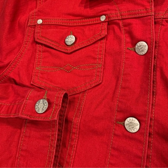 Cabi, M, red, vintage jean jacket with silver buttons - Picture 3 of 8